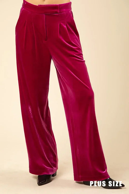 Plus Size Velvet High-Waist Wide Leg Pants