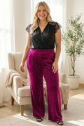 Plus Size Velvet High-Waist Wide Leg Pants
